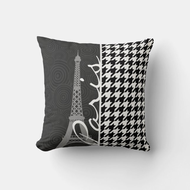 Svart & vit Houndstooth; Paris Kudde (Framsida)