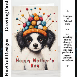 Svart & Vit Hund, Garnbollshatt CY1 Anpassad Mamma Kort