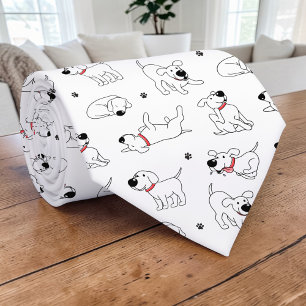 Svart & Vit Hund Tecknad Bild Anpassad Slip Slips