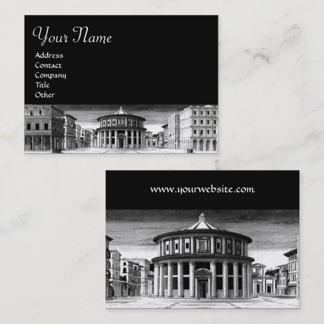 Svart vit IDEAL CITY RENAISSANCE ARCHITECTCTURE Wh Visitkort (Fram/baksida)