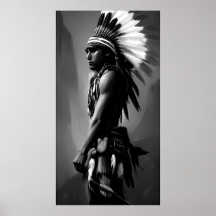 Svart Vit Indisk man Monokrom Poster