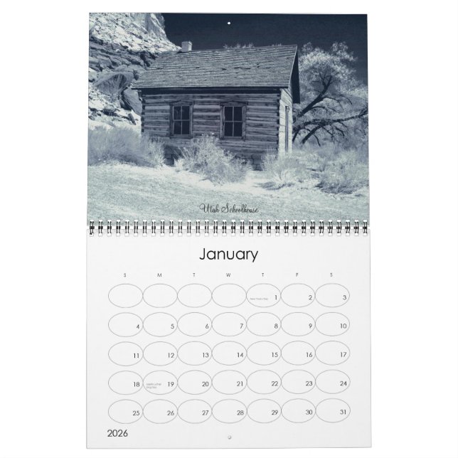 Svart, vit, infraröd kalender (Jan 2026)