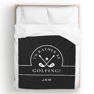 Svart & Vit Jag Skulle Hellre Spela Golf Monogramm Fleecefilt