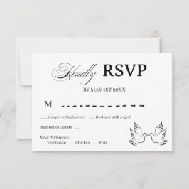Svart Vit Judisk Bröllop Dove RSVP-kort