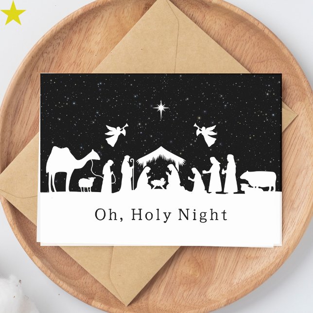 Svart Vit Julkrubba Religiös Jul Kort (Skapare uppladdad)