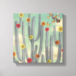Svart & vit kaktus med blommor Collage Art Canvastryck