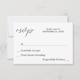 Svart & Vit Kalligrafi 3 ingen måltid RSVP-kort OSA Kort