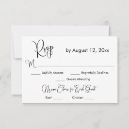 Svart & Vit Kalligrafi Enkelt Menyval RSVP OSA Kort