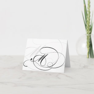 Svart & Vit Kalligrafi Initial M Monogram Kort