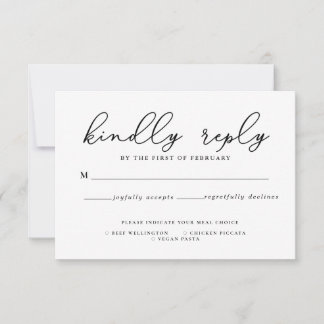 Svart & Vit Kalligrafi Middagsval RSVP-kort Tack Kort