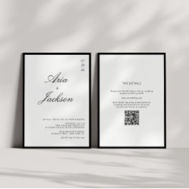 Svart & Vit Kalligrafi Modern QR-kod Bröllop Inbjudningar