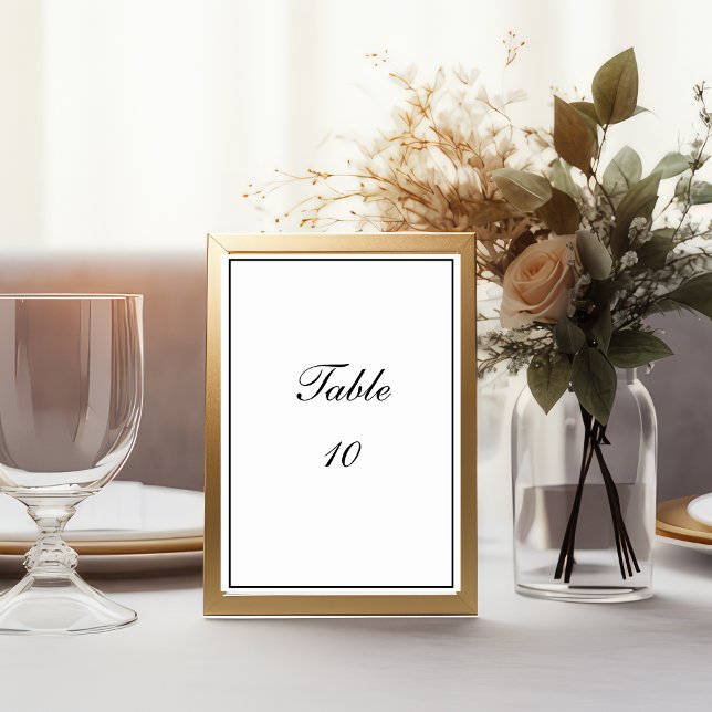 Svart vit kant skrift minimalistisk bröllop  bordsnummer (Black White Script  Wedding Table number cards. Elegant Classic Traditional Formal)