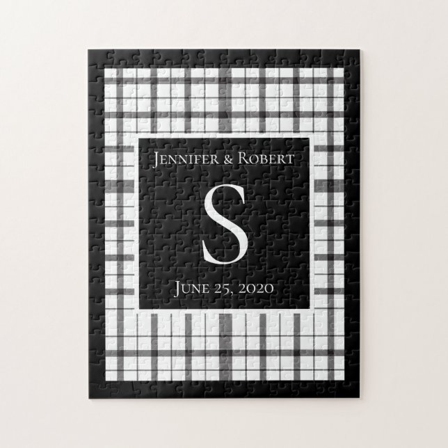 Svart-vit karamellmönstrad vigselfest pussel (Vertikal)