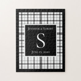 Svart & Vit Karo Monogram Bröllop Pussel