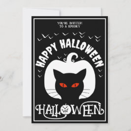 Svart Vit Katt Glad Halloween Kostym Fest Inbjudningar