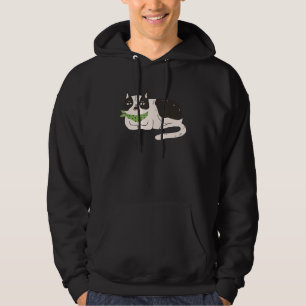 Svart Vit Katt Illustration Jamande Söt Kisse Hoodie