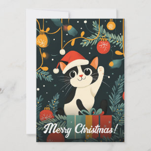 Svart Vit Katt Julgran Ornamente Santa Hatt Julkort