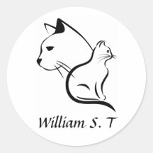 Svart & Vit Katt Linje Konst med Personligt Namn