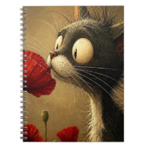 Svart & Vit Katt Röd Blomma Spiral Anteckningsbok