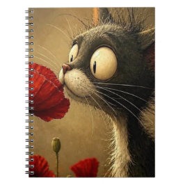 Svart & Vit Katt Röd Blomma Spiral Anteckningsbok