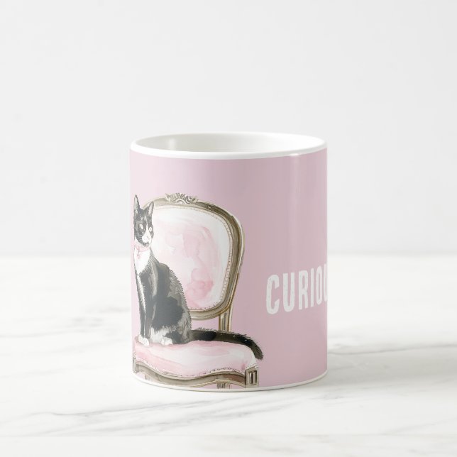 Svart Vit Katt Rosa Stol Kaffemugg (Center)