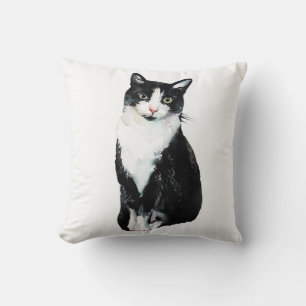 Svart & Vit Katt Vattenfärg Kudde