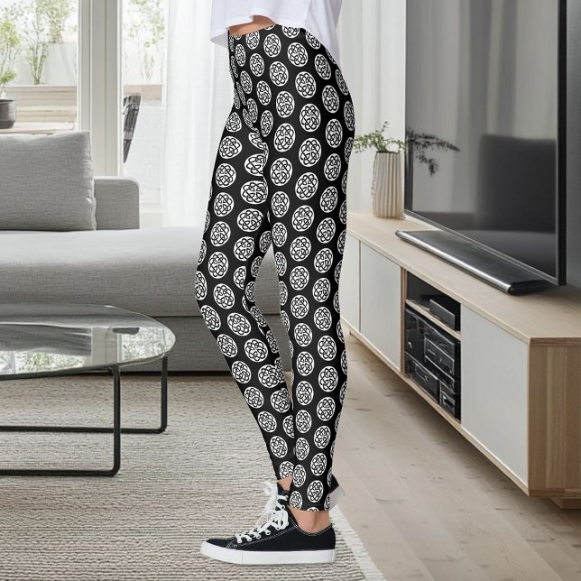 Svart Vit Keltisk Knutmönster Cirkel Symbol Leggings (Skapare uppladdad)