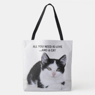 Svart Vit Kittel Totebag Med Genomgående Tryck Tygkasse