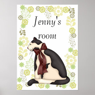 Svart & Vit Kitty Katt m/Blommig Kant Poster