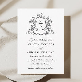 Svart & Vit Klassisk Blommig Vapen Wedding Inbjudningar