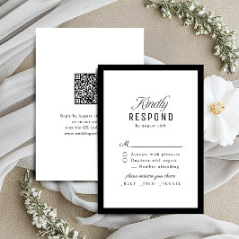 Svart Vit Klassisk Skrift Elegant QR-kod Bröllop OSA Kort