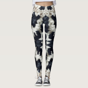 Svart & Vit Ko Fläckar Luden Utseende Leggings