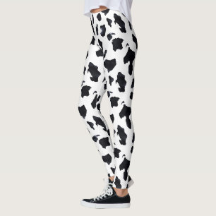 Svart Vit Ko Tryck Leggings