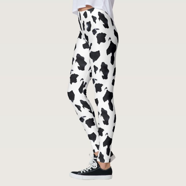 Svart Vit Ko Tryck Leggings (Vänster)