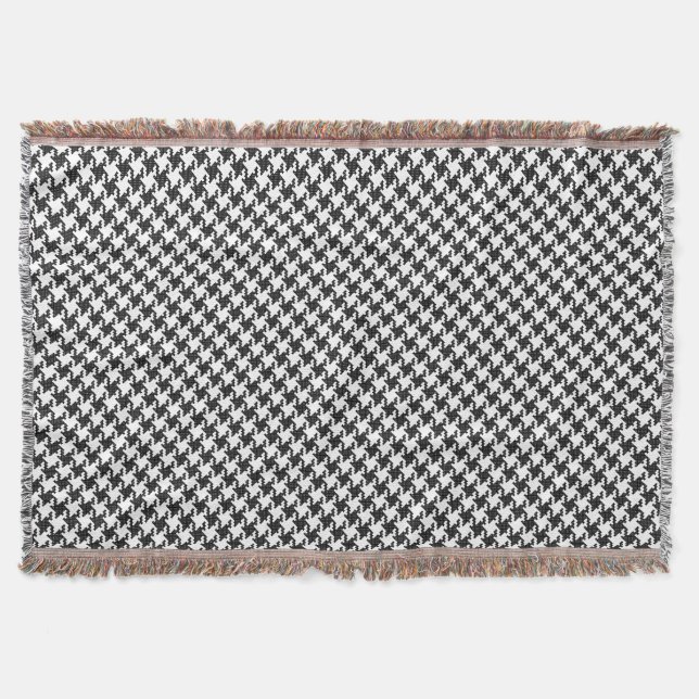 Svart&vit kor-stygn Houndstooth Pied-de-Poule Filt (Framsidan)