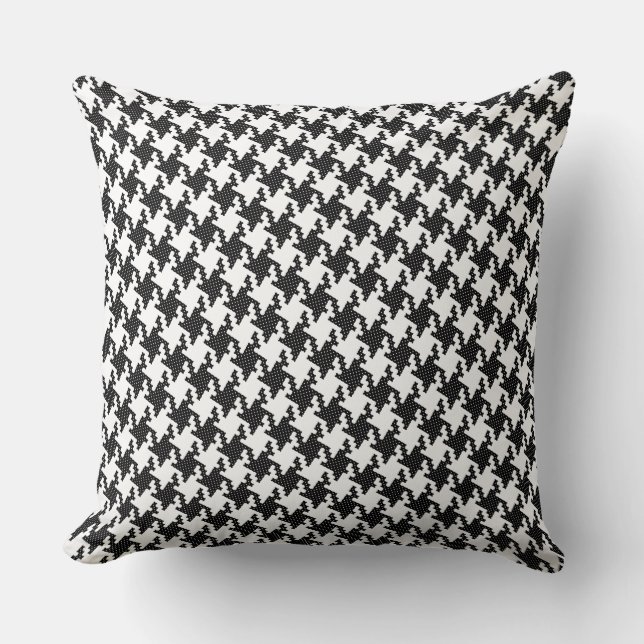 Svart&vit kor-stygn Houndstooth Pied-de-Poule Kudde (Framsida)