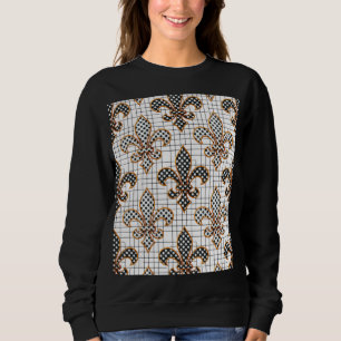 Svart Vit Korsstreck Rutig Fleur-de-lis T Shirt