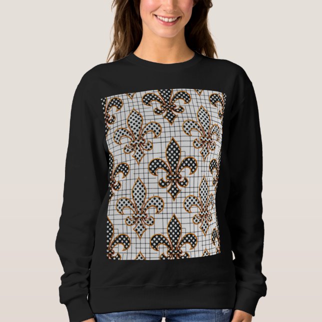 Svart Vit Korsstreck Rutig Fleur-de-lis  T Shirt (Framsida)