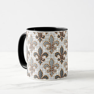 Svart Vit Korsstreck Rutiga Prickar Fleur-de-lis Mugg