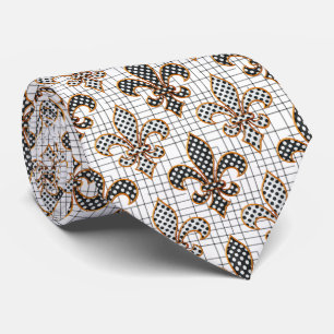 Svart Vit Korsstreck Rutiga Prickar Fleur-de-lis Slips
