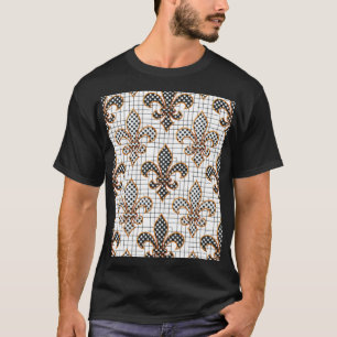 Svart Vit Korsstreck Rutiga Prickar Fleur-de-lis T Shirt