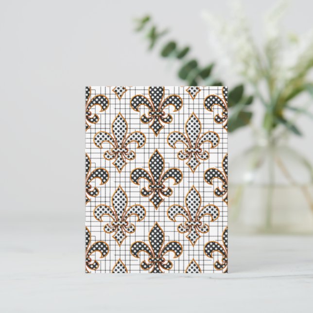 Svart Vit Korsstreck Rutiga Prickar Fleur-de-lis  Vykort (Stående Fram)