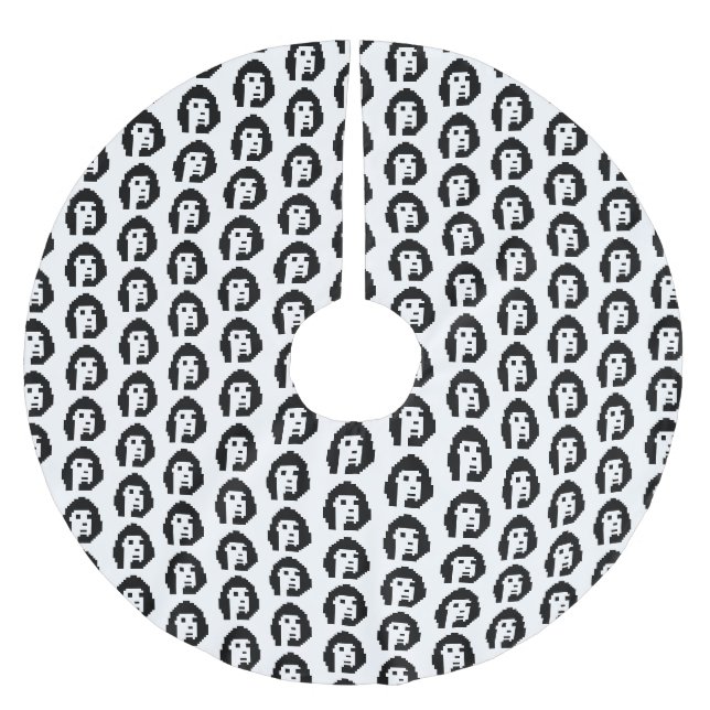 Svart vit kryptopunk julgransmatta borstad polyester (Framsidan)