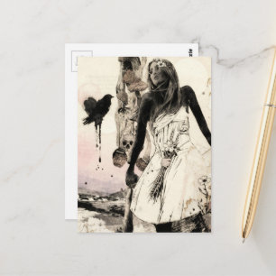 Svart vit kvinna med svampar surrealistisk collage vykort