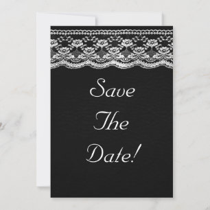 Svart & Vit Läder & Spets Bröllop Save The Date Inbjudningar