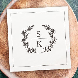 Svart Vit Lagerkrans Monogram Bröllop Pappersservett