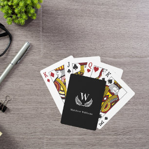 Svart vit lagerkrans namnmonogram casinokort