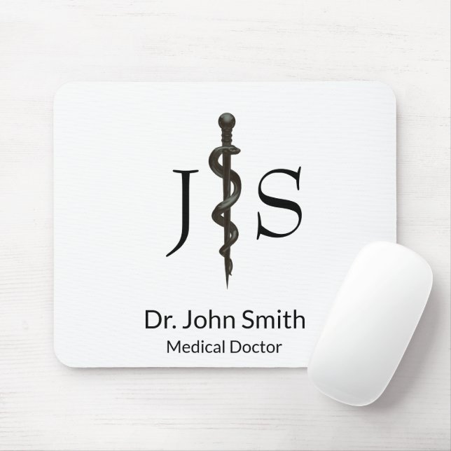 Svart vit, lätt medicinskt asclepius Professionell Musmatta (Med mus)