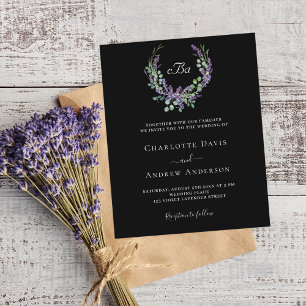 Svart vit lavendel violett blommig budgetbröllop
