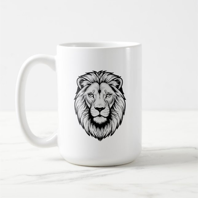 Svart & Vit Lejonansikte Kaffemugg (Vänster)